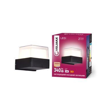 LED фасадний світильник VELMAX V-YJ-QS-G110, 4 W, 3000 K, IP54, Чорний 24-62-18 фото